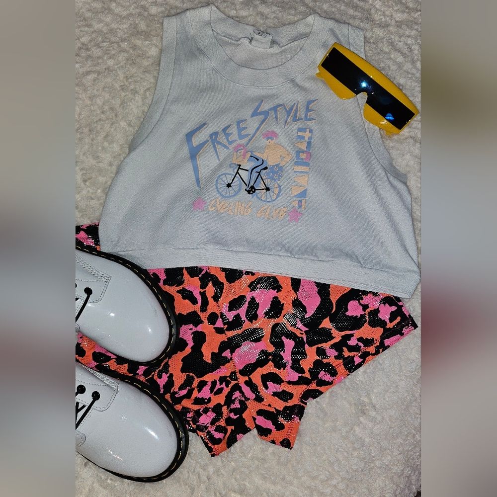 White and Pink Crop Top with Graphic Design